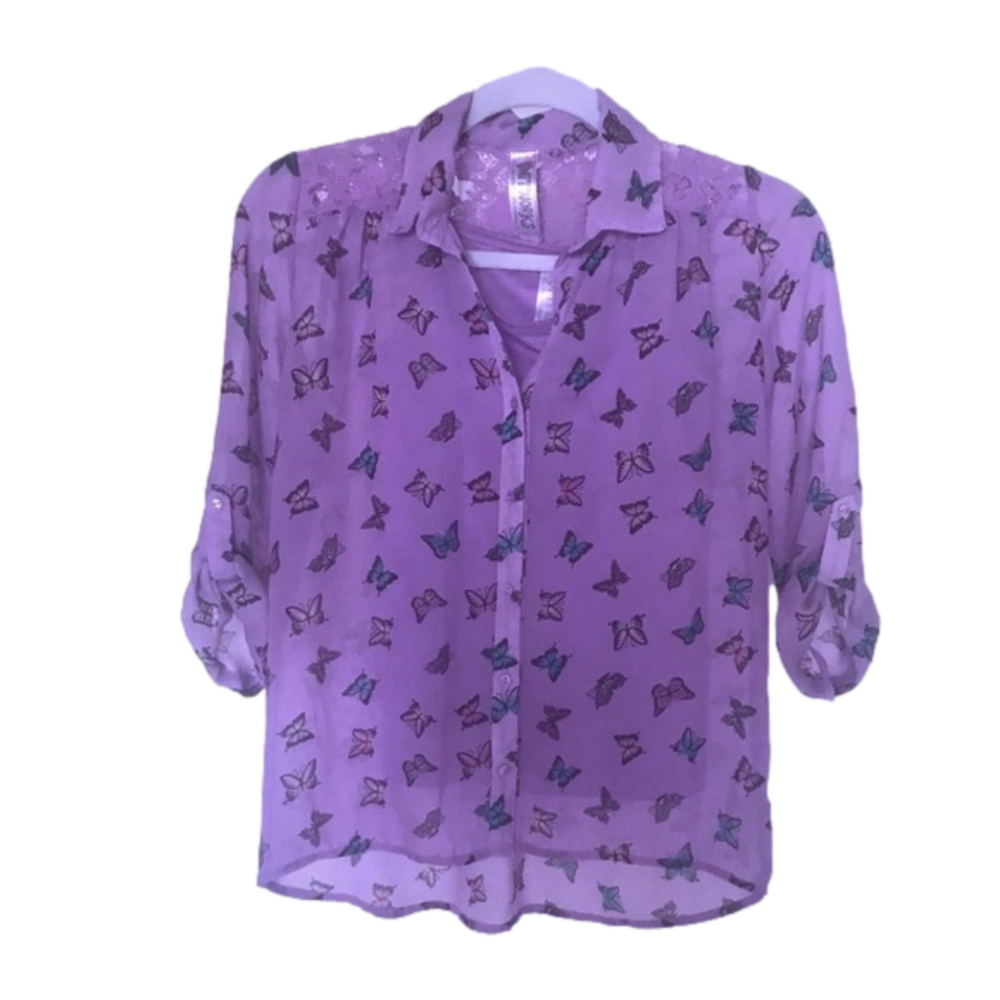 Knitworks Girls Sheer Purple Tank w Sheer 3/4 Sleeve Blouse w Butterflies Size L